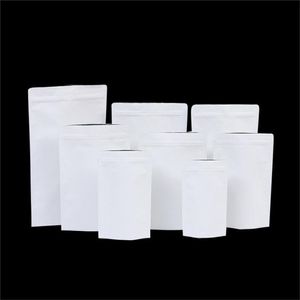 100pcs/lot Stand Up White Kraft Paper Bag Aluminum Foil Packaging Pouch Food Tea Snack Smell Proof Resealable Bags