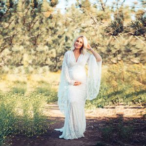 2021 Boho Style Lace Maternity Dress for Photography Maternity Photography Outfit Maxi Gown Graviditet Kvinnor Long Long Dress Q0713
