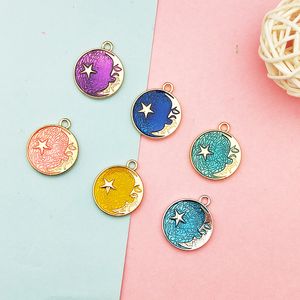 10pcs Fashion Double Sided Enamel Moon Star Pendants Charms DIY Bracelet Necklace Keychain Earring For Women Jewelry Accessory