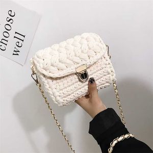 Damska Torba Cloth Crochet Woven Ręcznie Made Chain Lock Crossbody Single Małe Damskie Ramię 211103