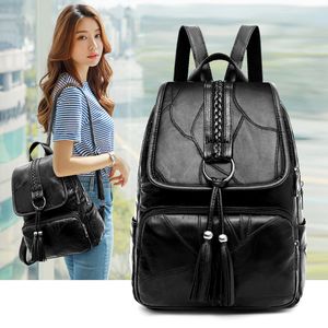 fashion style leather soft backpacks women sheepskin backpack leisure large capacity tassel women's bag size 26x12x34cm