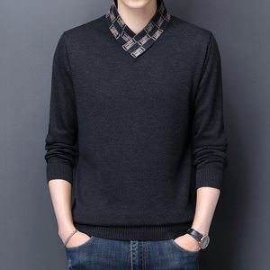 Men's Sweaters Brand Sweater Men High Quality Wool Pullover V-Neck Slim Fit Jumpers Fleece Thick Warm Knitred Casual Pull Homme Y450