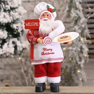 30cm Cute Christmas Tree Ornaments Chef Santa Figurine Doll Accessories Santa Claus Figurines Home Decor Merry Chrimas Gift 211104