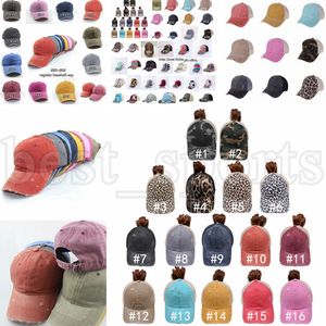 Berretto da baseball a coda di cavallo 65 stili Cross Back Lavato Distressed Ponycaps Messy Buns Trucker Mesh Hats ZZA3225