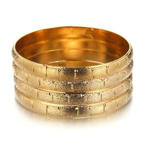 Bangle 8mm Width 4Pcs Dubai Gold Bangles For Women Men Ethiopian Bracelets African Jewelry