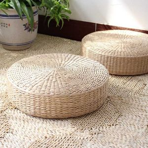 Hand Woven Round Sitting Cushion Japanese Tatami Floor Natural Cattail Mat Room Drop 210611