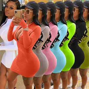 Plus Size Womens Spring Casual Dresses One Piece Set Sexy Bodycon ovanför Knee Högkvalitativa Eleganta Lyxklubb Kläder K7794