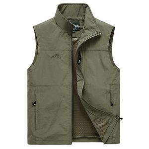 Sleeveless Vest Men Summer Breathable Waistcoat Multipockets Vest Jacket Men Outdoor Fishing Pography Vest Travel Clothes 8XL 211104