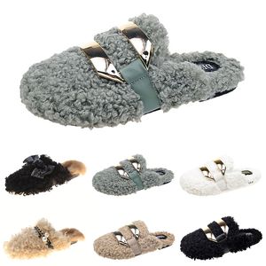 Fashion Newly autumn winter womens slippers metal chain all inclusive wool slipper for women Brown outer wear plus big szie Muller half drag shoes