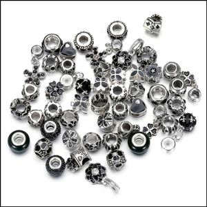 Charms Jewelry Findings & Components 50Pcs/Lot Crystal Big Hole Loose Beads Spacer Craft European Rhinestone Bead Charm For Bracelet Necklac