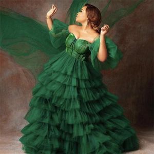 2021 Fashion Green Evening Dresses Tiered Ruffles Prom Dress Off the Shoulder Women Formal Gowns vestido de novia