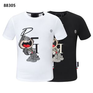 PHILLIP DÜZ Erkekler KAFATASI T gömlek PP Geometrik Desen Yaz Casual Tee Moda Ins Stil Üst Streetwear Gevşek Yüksek Kaliteli Spor Hip-Hop Olgun Trendy T Shirt 01