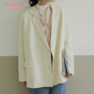 Aelegantmis Koreanische Lose Büro Dame Blazer Mantel Frauen Casual Vintage Anzug Jacke Weibliche Zweireiher Outwear Chic OL 210607