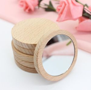 Bomboniera regalo per feste di nozze Specchietto tascabile portatile rotondo in legno Mini specchietti per trucco in legno SLogo personalizzato