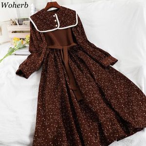 Casual Dresses Woherb Mode Herbst Vintage Maxi Kleid für Damen Winter Floral Pullover Gestrickte Patchwork Korean Vestidos 4G683