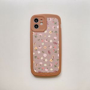 Floral Mönster Sheepskin Textur Telefon Fodral för iPhone 13 12 11 Pro XS Max XR X 7 8 Plus Enkelhet Gullig Pastoral Style Shock Fast Lens Protection Girl Woman Cover Case