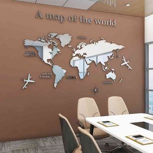 European Type World Map 3D Acrylic Wall Stickers Crystal Mirror Stickers for Office Sofa TV Background Wall Decorative Stickers 210615