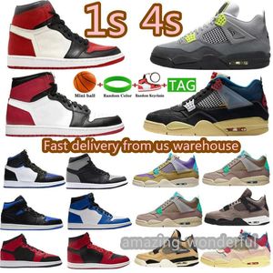 2021mens Basketball Shoes Fast delivery from US warehouse 1s 4s Red Thunder Black Cat Sail Military Pollen Royal Flint Obsidian outdoor trainers sneakers With Box on Sale