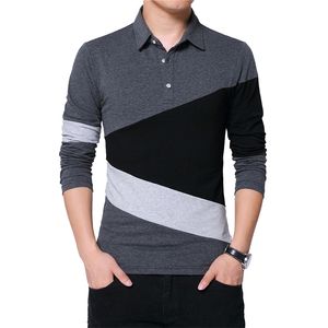 Browon Sonbahar Moda Artı Boyutu 5XL Mens T Gömlek Yaka Renk Patchwork T-shirt Uzun Kollu Tişört Erkekler Giysileri 220214