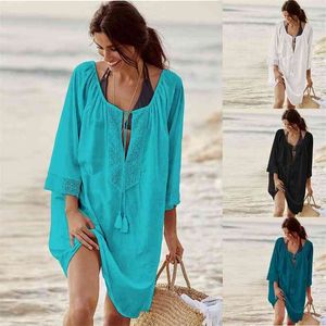 Tunics for Beach Mulheres Swimsuit Cover-Ups Mulher Swimwear Cobertura Up Wear Peareo Mini Vestido Saya de Praia 210714