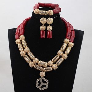 Earrings & Necklace Wine Red Pendant Coral Jewelry Style African Party Anniversary Women Set CNR775
