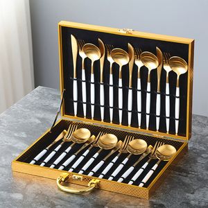 Nordic Western Tableware Knife and Fork Gift Box 24 Pcs European 304 Stainless Steel Steak Knife Fork Home Dinnerware Set