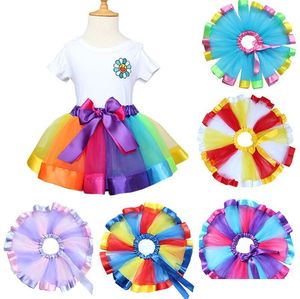 Kinder Regenbogen Farbe Tutu Kleider Neue Kinder Neugeborenen Spitze Prinzessin Rock Pettiskirt Rüschen Ballett Dancewear Rock Holloween