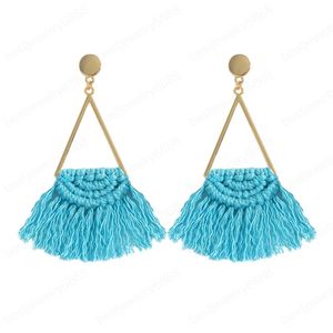 Bohemian fringed macrame örhänge kvinnor etnisk triangel blad bomull tråd tofs långa dangle örhängen hand smycken fest