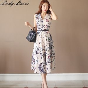 Women Summer Dress Casual Sleeveless Midi Long Boho Floral Print V-neck Elegant Party es work Vestido 210529