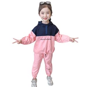 Vestiti sportivi per ragazze Completi patchwork Felpe con cappuccio + Pantaloni Set di abbigliamento Tuta per bambini stile casual 6 8 10 12 14 210528