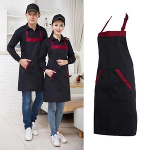 Kitchen Bib Cooking Apron Stripe BBQ Baking Waterproof for Woman Men Chef Waiter Cafe Shop Adult with Two Pockets