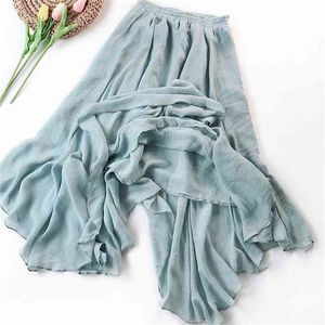 Cotton Linen Maxi Skirt Women Spring Summer Elastic Waist Vintage Solid irregular Long s Mori Girl Boho Beach 210619