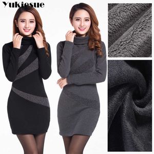 winter thick warm fleece long sleeve dress for women es women's vintage maxi party sexy bodycon female 210608