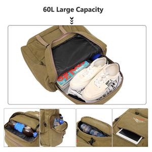 60L большой кемпинг для кемпинга, путешествуя рюкзак холст армии военные сумки багаж многофункциональный восхождение мочела мужчины туризм TAS XA26D Y0721