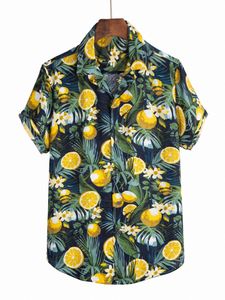 Men Lemon Print Hawaiian Shirt S7iw#