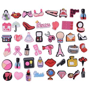Partihandel Custom Hot Sales 1 Piece PVC Make Up Tools Lips Bags Sko Charms För Croc Jibz Mode Girls Shoe Buckles Bracelet Decoration