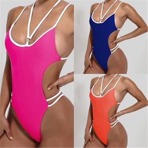 Mulheres sólidas sólidas biquíni swimwear moda tendência v-pescoço se sexy sexy um-pedaço de banho feminino verão backless bikinis bikinis