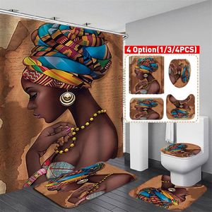 Duschgardiner för badrumsgardin Afrikansk svart kvinna som inte är halkad badmatta