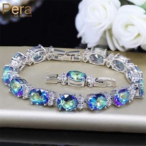 Pera Fashion Women Evening Party Jewelry Natural Light Blue Oval Rainbow Mystic Crystal Pietre Bracciali per regalo di compleanno B087 211124