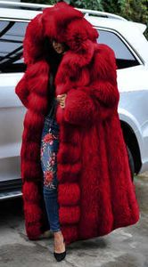 Fashion Long Winter Hooded Faux Fur Coat Loose Tjock Varm Konstgjord Fur Jacka Kvinnor Full Sleeve Ytterkläder Coats Y0829
