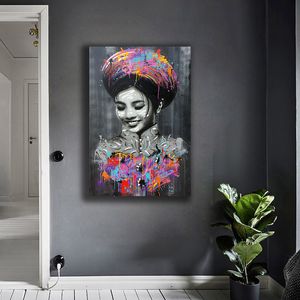 Graffiti garota cartaz retrato retrato abstrato pintura de lona fotos decorativas para a parede da sala de estar