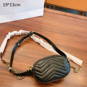 Mode Luxury Black Waist Bags Märke Crossbody Chain Bytväska Kvinnor Myntpåsar med guld Letter Sequins Zig Zag Pattern GC21021101