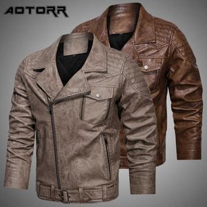 Mens Motorcykeljacka Höst Vinter Klassisk Lapel Leather Jackor Män Casual Biker Coat Zipper Multi Pocket Jacket 211009