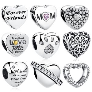 Moda 925 Sterling Silver Forever Friends Koraliki Kryształowe Charms Fit Original Pandora BraceletsBangles Przyjaźń Biżuteria Prezent Q0531