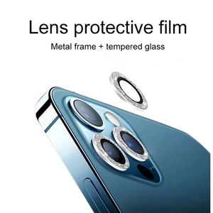 Bling Diamond Camera Lens Protector For iPhone 13 14 plus 15 Pro Max Metal Ring Lens Tempered Glass Film For 11 12 Mini Cover New