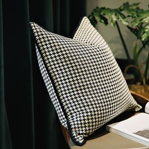 DunxDeco Yastık Kapak Dekoratif Yastık Kılıfı Lüks Modern Basit Beyaz Siyah Houndstooth Sanat Kuku Yatak Kanepe Yastık Koyu 210315