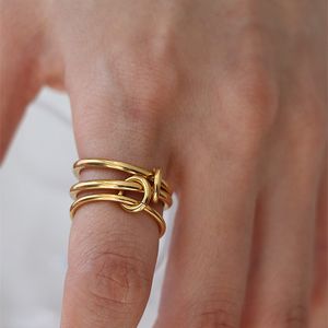 Titânio com 18 k círculo de ouro empilhado anéis mulheres jóias punk designer clube cocktail japão coreia moda