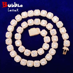 9mm quadrado cluster de tênis cadeia colar mens hip hop link acabamento zircônia cobre cor ouro moda jóias de rocha