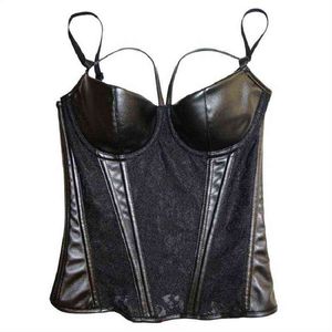 NXY Sexy Set Gorset Sexy Kobiety Ubrania Syntetyczna Skórzana Koronka Steampunk Bielizna Solid Plus Size Bustier 1130