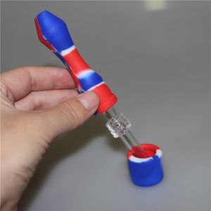 Kits de tubos de silicone de fumaça com ponta de titânio de quartzo de 10 mm Plataforma de óleo de silicone Cachimbos de água para fumar Bong